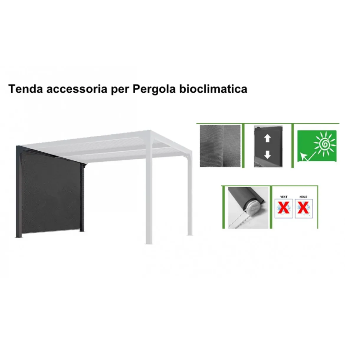 Zanzariera Tenda Laterale 2.8 metri in PVC per Pergola Bioclimatica in Alluminio
