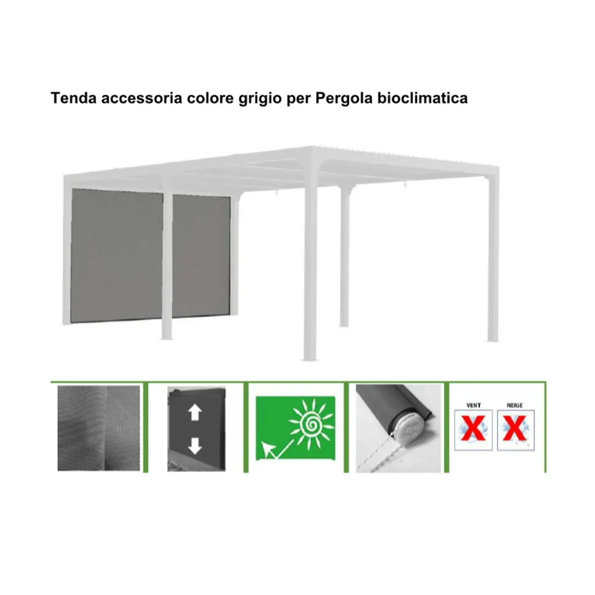 Zanzariera Tenda Laterale 3.4 mt in PVC per Pergola Bioclimatica in Alluminio